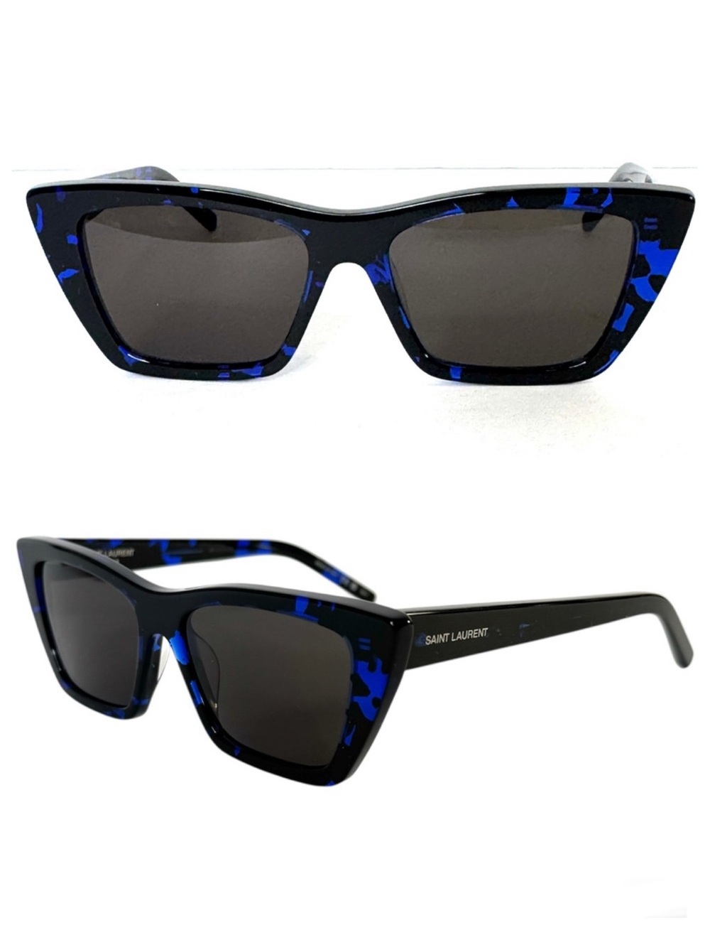 SAINT LAURENT Mica Cat Eye Sunglasses NEW Style SL 276 009 Black Blue Havana